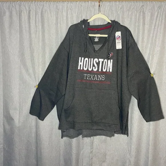 NWT Houston Texans NFL Apparel Raw Hem Hoodie Gray Sweatshirt Women’s Plus 3X - Picture 3 of 11